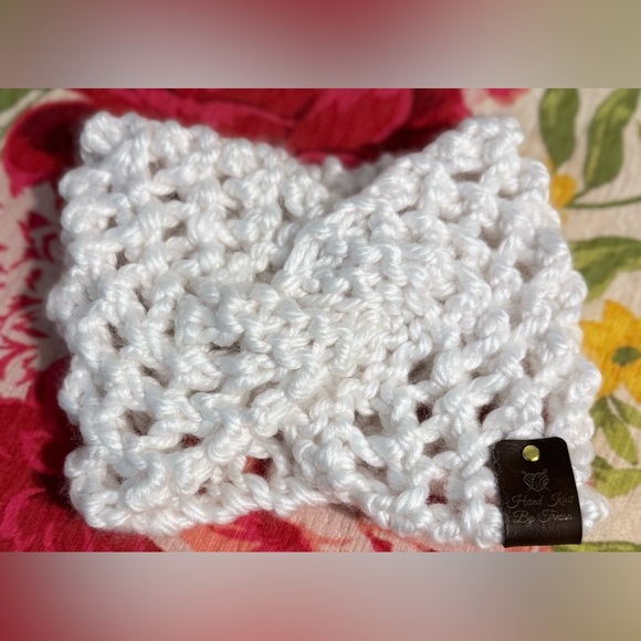 Handmade Hand Crafted Lace Knit Easter Spring Headband Adult size white - Picture 2 of 4